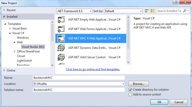 Select MVC4 application